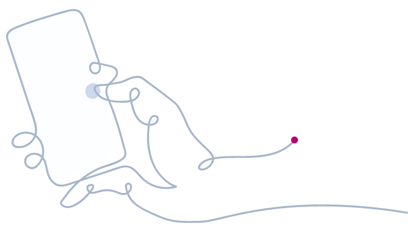 Una mano sostiene un teléfono móvil, dibujado de un solo trazo